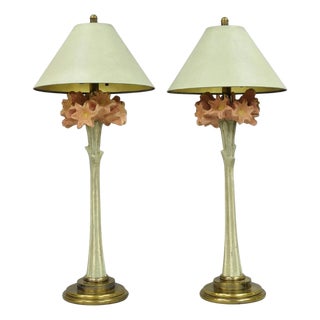Vintage Hollywood Regency Pink Lily Flower Bouquet Tall Table Lamps by Hart Pair For Sale