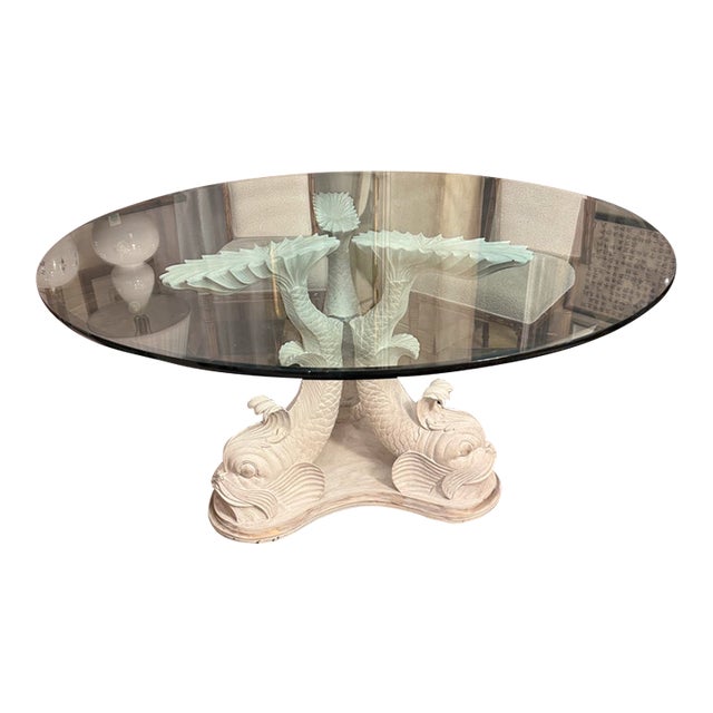 Painted Round Dolphin Pedestal Dining Table For Sale