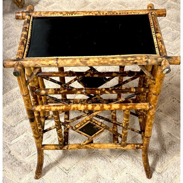 French Aesthetic Movement Japonisme Burnt Bamboo & Black Lacquer Side Table For Sale - Image 4 of 11