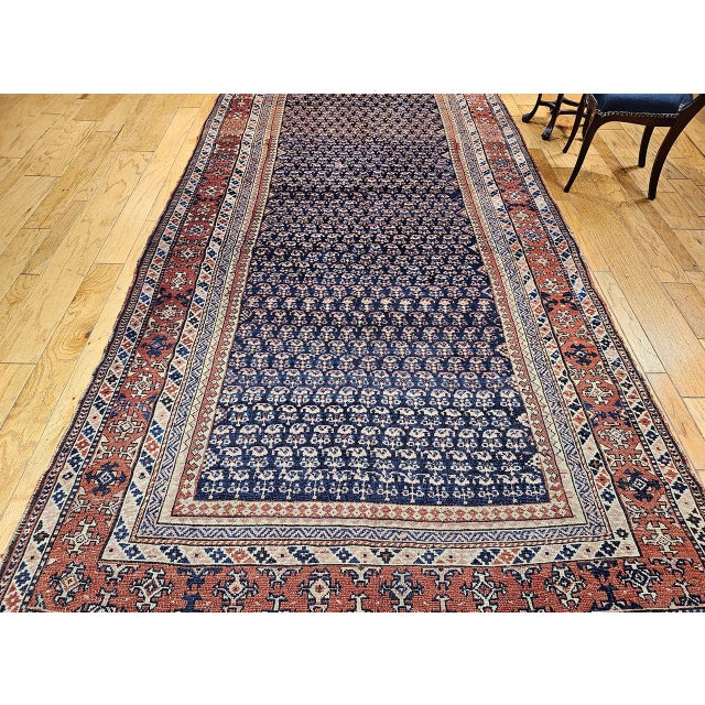 Textile 19th Century Persian Kurdish Gallery Rug, Hand-Knotted Wool, Allover Paisley Pattern, Navy & Terracotta, 6' X 15' For Sale - Image 7 of 18