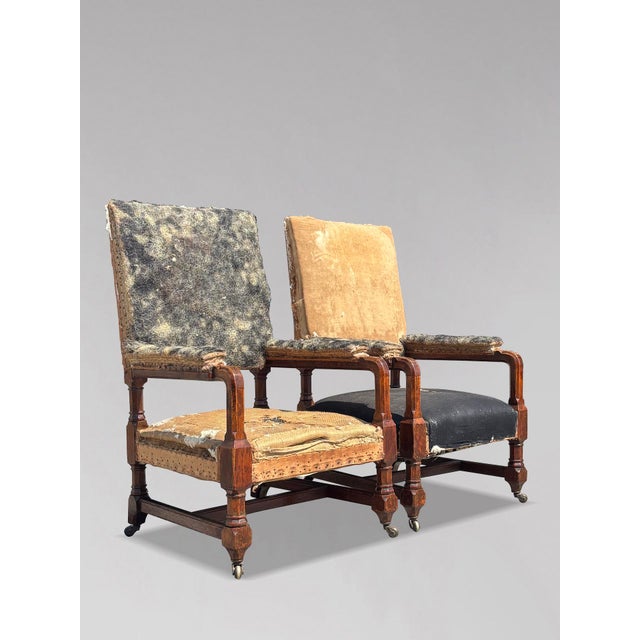 Antique Victorian Gothic Armchairs in Oak, 1860, Set of 2 For Sale - Image 11 of 13
