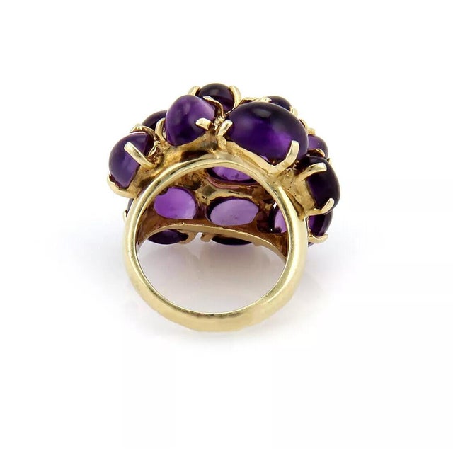 Contemporary Amethyst Cabochon 14k Yellow Gold Cluster Ring, Size 6 For Sale - Image 3 of 6