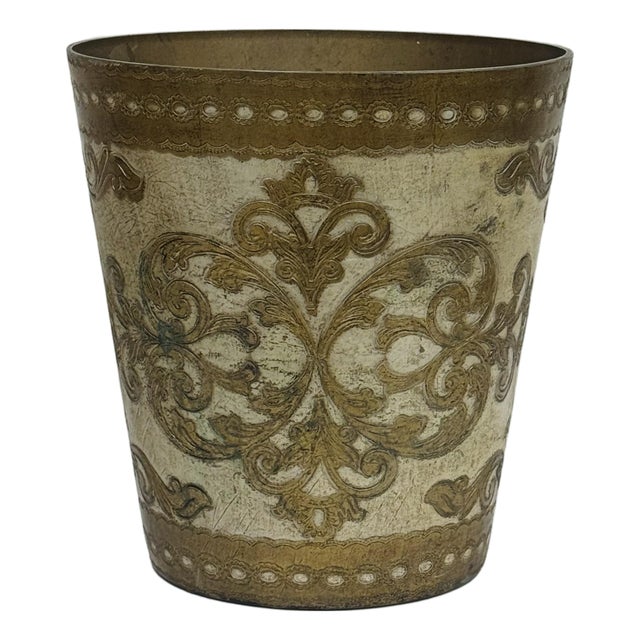 Vintage Mid 20th C Italian Florentine Wastebasket For Sale