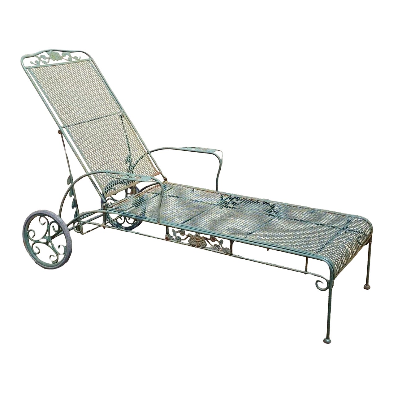 Vintage Meadowcraft Dogwood Green Wrought Iron Outdoor Patio Chaise