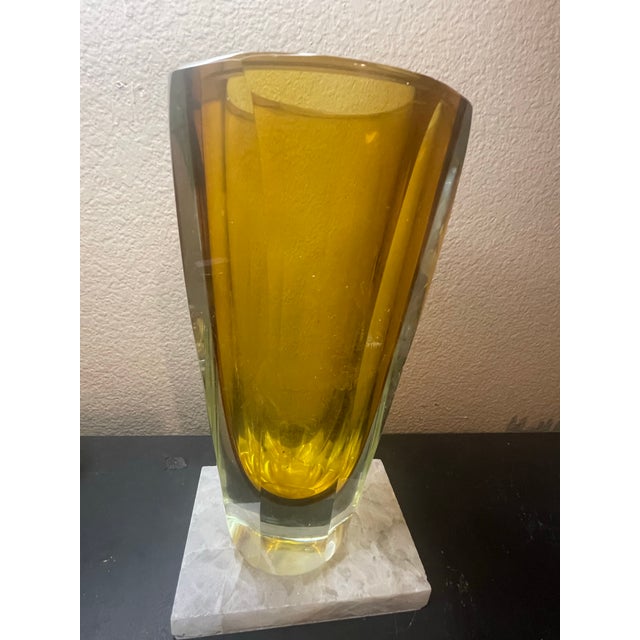Glass Signed Goran Warff for Kosta Boda Sweden 10” Long Faceted Sommerso Vase For Sale - Image 7 of 7