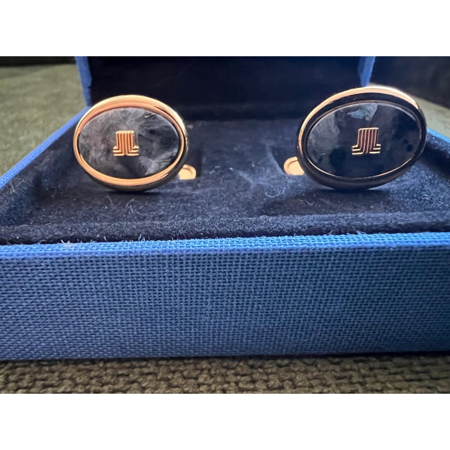 "LANVIN" Vintage Cufflinks Labradorite Stone Gold Plate, Original Case, Circa 80 For Sale - Image 14 of 18