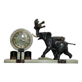 Art Deco Clock with Elephant and Tigers or Panthers by Irénée Rochard, 1930s For Sale