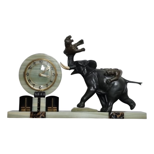 Art Deco Clock with Elephant and Tigers or Panthers by Irénée Rochard, 1930s For Sale