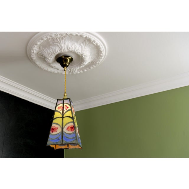 Blue Mid-Century Blue, Yellow and Red Stained Glass Pendant Light, 1970s For Sale - Image 8 of 18