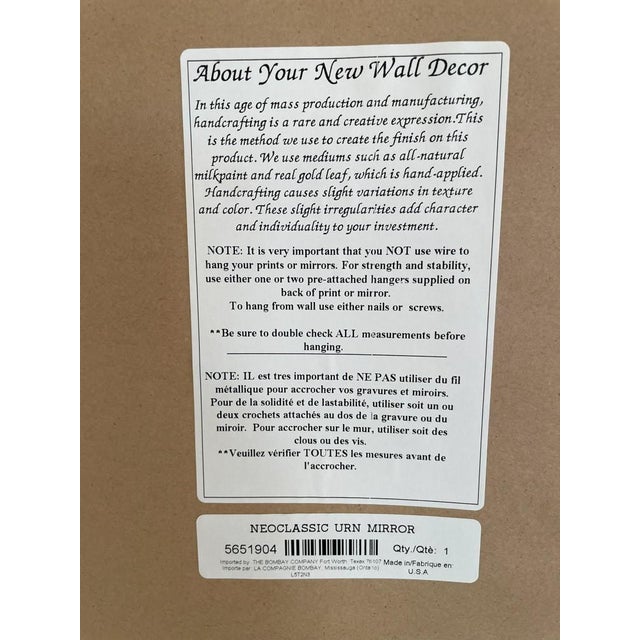 Cream 1990s Vintage American-Made Bombay Company Neoclassical Urn Mirror For Sale - Image 8 of 9