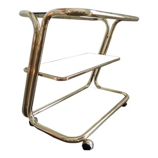 Brass Cantilever Bar Cart Smoked Glass For Sale