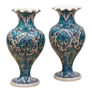 Indigo Mist, Tall Porcelain Blue & White Vases For Sale