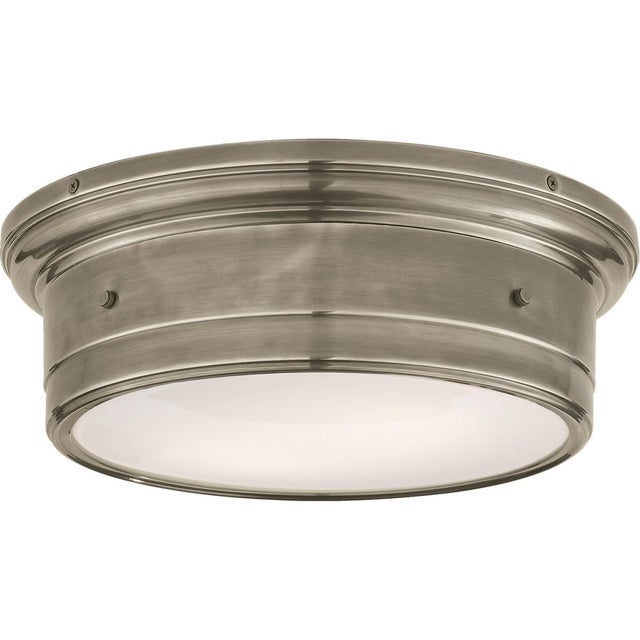 Traditional Visual Comfort Signature Siena Large Flush Mount in Antique Nickel with White Glass For Sale - Image 3 of 4