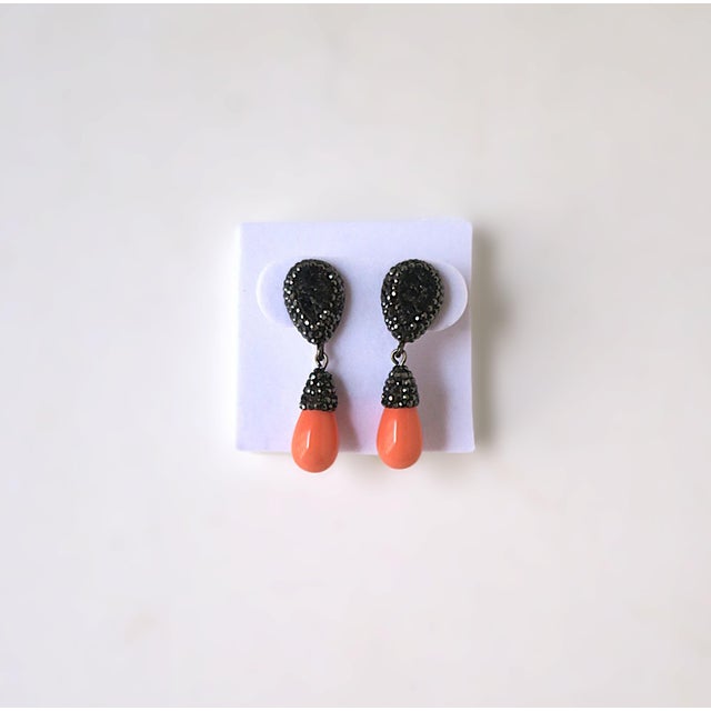 Hollywood Regency Coral-Esque Dangle Drop Pierced Earrings, Circa Late-20th Century, Pair For Sale - Image 3 of 16