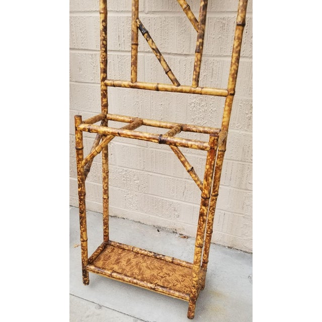 Victorian 1900s Restored Aesthetic Movement Tiger Tortoise Bamboo Hall Tree With Mirror For Sale - Image 3 of 4