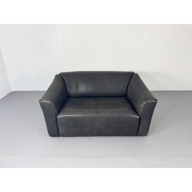 Black DS 47 Buffalo Leather Grey Sofa Two-Seater from De Sede, 1980s For Sale - Image 8 of 14