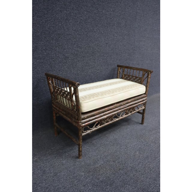 Chinoiserie Paint Decorated Bamboo Window Seat For Sale - Image 3 of 9