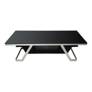 Vintage Rectangular Brushed Stainless Steel With Black Glass Top and Back Glass Compartment Cocktail Table 80's.