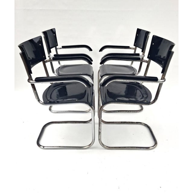 Rare set of four Prewar Mart Stam B43F chairs; one is marked with the Thonet metal tag. These are the early versions with...