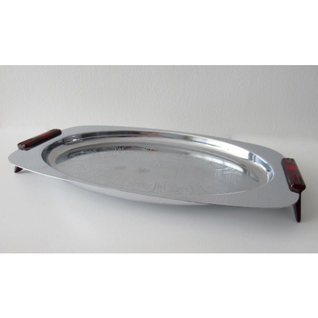 Mid-Century Modern C.1950's Mid-Century Atomic Chrome & Bakelite Red Handled Bar/Serving Cocktail Tray With Cocktail "Diary-How-To" For Sale - Image 3 of 13