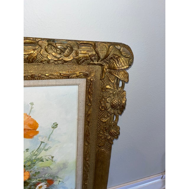 Early 20th Century Large Vintage Floral Oil Painting on Canvas Signed by Artist Alex With Ornate Gilded Frame For Sale - Image 5 of 11