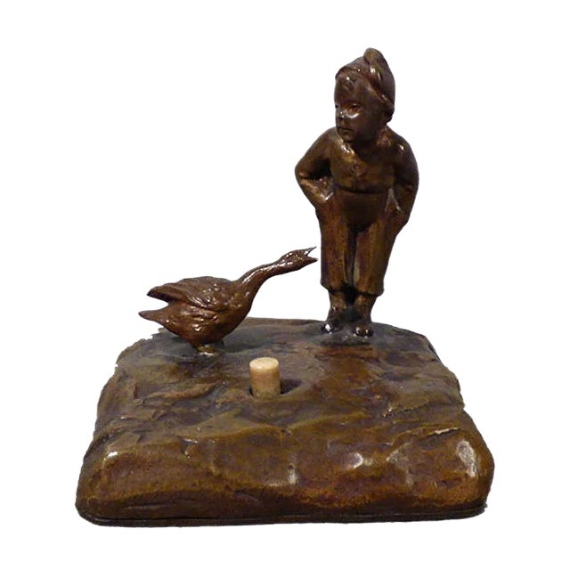 Antique Austrian Bronze Table Bell from Wiener Bronze For Sale