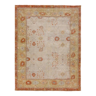 2010s Modern Tabriz Handmade Floral Indian Wool Rug in Gray & Orange by Apadana For Sale