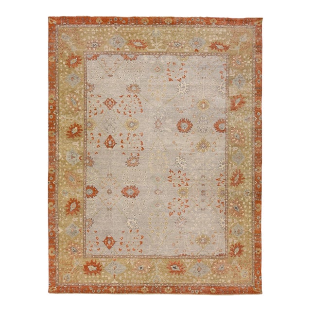 2010s Modern Tabriz Handmade Floral Indian Wool Rug in Gray & Orange by Apadana For Sale