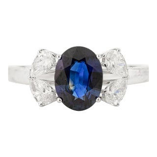 1.04 Ct Oval Sapphire & Diamonds Engagement Ring Size 6.5 For Sale