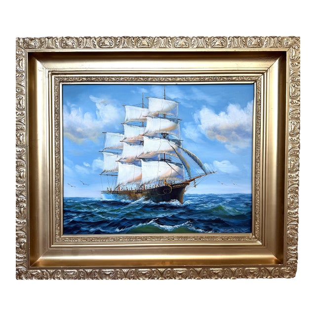 Vintage Oil Painting Tall Ship Seascape Signed K. Dossi Maritime Marine Art For Sale