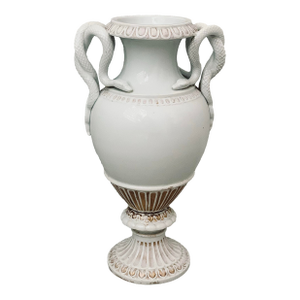 Antique Snake Handled Meissen Neo-Classical Amphora Urn in White Porcelain With Gold Accents, Circa 1870s