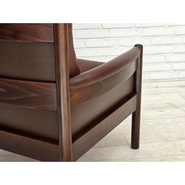 Vintage Scandinavian Armchair in Furniture Leather and Beech, 1970s For Sale - Image 14 of 18