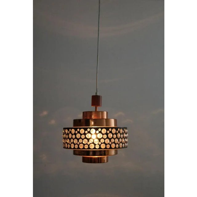 Mid-Century Copper, Teak and Glass Pendant Lamp, 1960s For Sale - Image 5 of 6