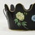 Metal Vintage Hand-Painted Floral Toleware Scalloped Planter – Black and Gold Metal Cachepot For Sale - Image 7 of 10