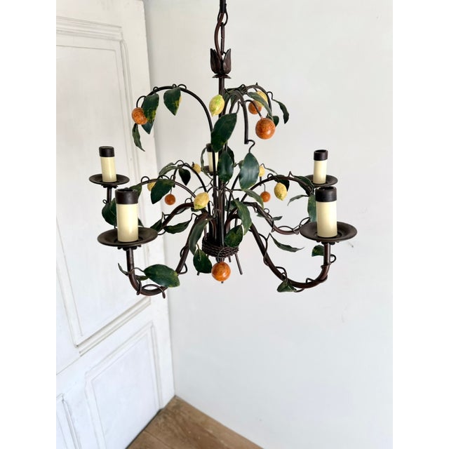 French Tole 5-Light Chandelier with Lemons and Tangerines by J. P. Ryckaert, 1985-1995 For Sale - Image 15 of 15