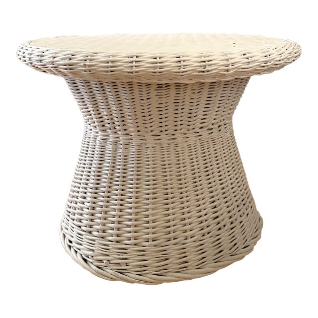 Vintage Hourglass Wicker Side Table, 1920s For Sale