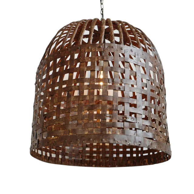 Rustic Industrial Iron Cage Pendant Light For Sale In Los Angeles - Image 6 of 8