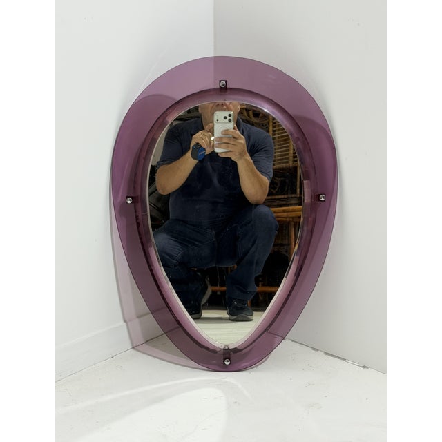 1960s Wall Mirror with Purple Acrylic Glass Frame in the style of Cristal Arte, Italy, 1960s For Sale - Image 5 of 13