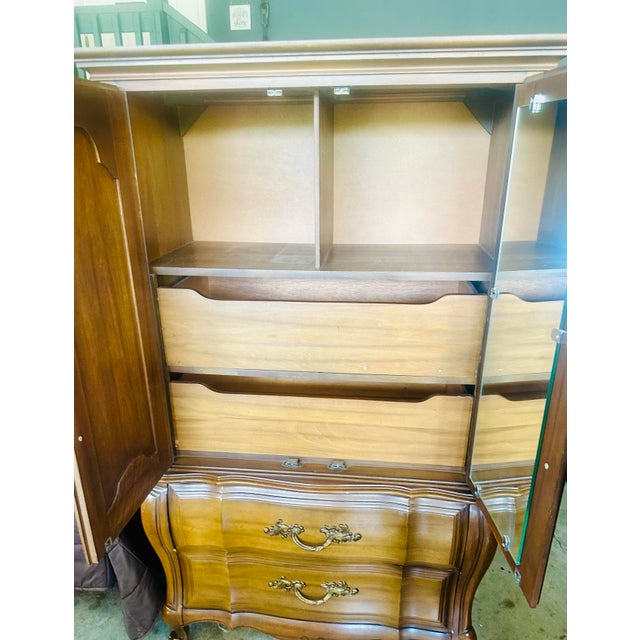 Brass Vintage French Provincial Solid Wood Armoire For Sale - Image 8 of 11