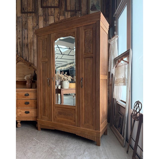 Large Art Deco Oak Wardrobe, 1930s For Sale - Image 3 of 17