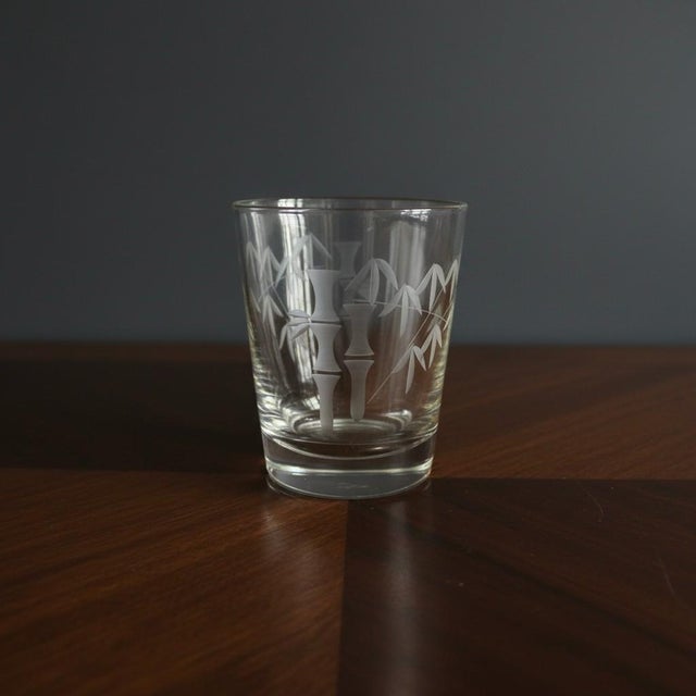 Vintage Sasaki/Noritake Bamboo etched rocks glasses, set of 6, made in Japan c. 1950s–1970s. Each clear glass features the...