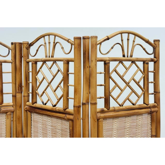 Chippendale Vintage Bamboo Chippendale Style Four Panel Room Divider For Sale - Image 3 of 7