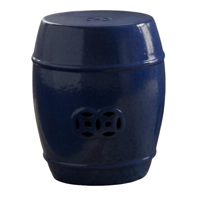 Vintage-Inspired Deep Blue Glazed Ceramic Garden Stool / Side Table For Sale