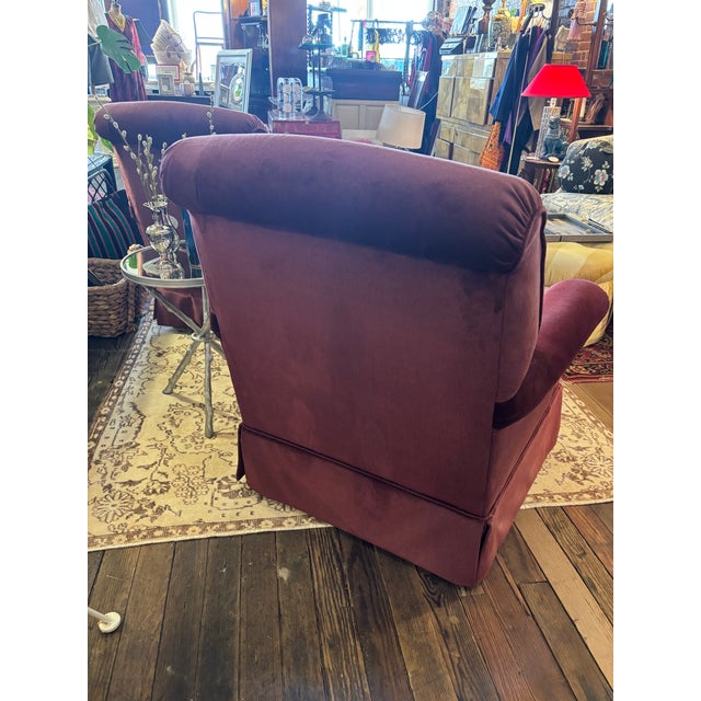 Vintage 1990s Pair of Flexsteel Burgundy/Dark Plum Club Chairs or Lounge Chairs For Sale - Image 9 of 11
