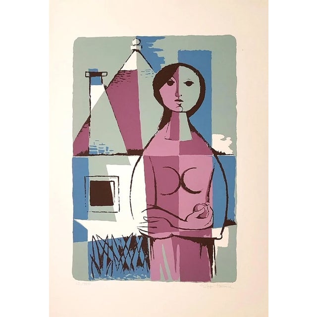 Woman from Apulia with Trullo - Original Lithograph by Pippi Starace - 1960s 1960s For Sale