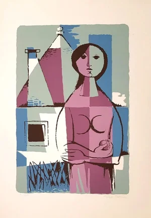 Woman from Apulia with Trullo - Original Lithograph by Pippi Starace - 1960s 1960s