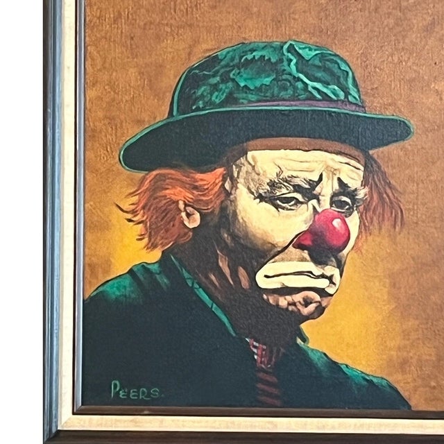 Mid-Century Modern Vintage John Peers Original Oil Painting Mid Century Modern Sad Hobo Clown For Sale - Image 3 of 6