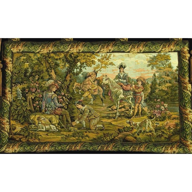 French Gobelins Pastoral Tapestry with Figures Horses and Hounds, 1960s ...