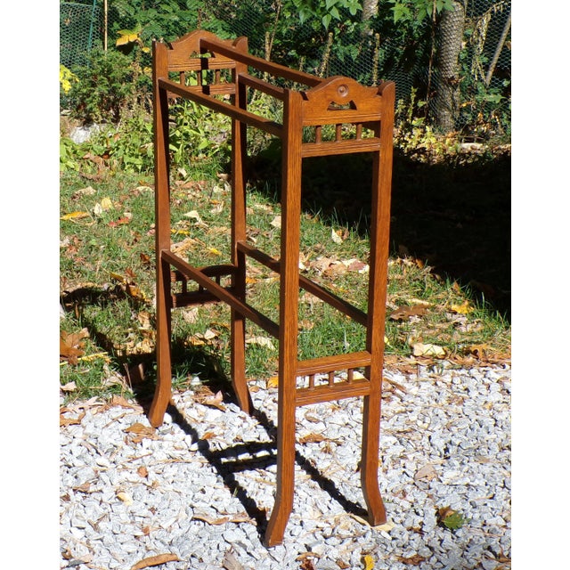 Wood Antique Victorian Aesthetic Movement Solid Oak Towel Rail Quilt Rack For Sale - Image 7 of 13