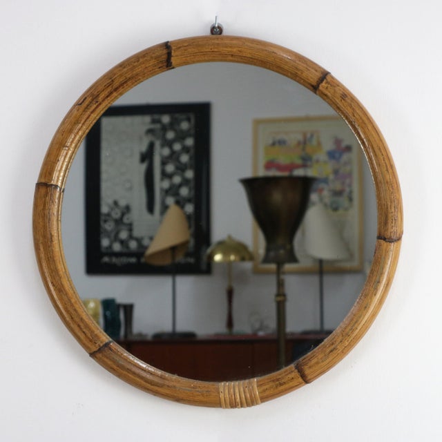 1970s Mid-Century Round Bamboo and Rattan Mirror, Italy, 1970s For Sale - Image 5 of 5